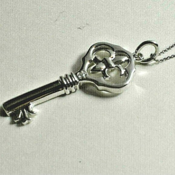 Fleur de Lis Key Pendant + 18" Necklace, Ornate, Beautiful! - Picture 4 of 6